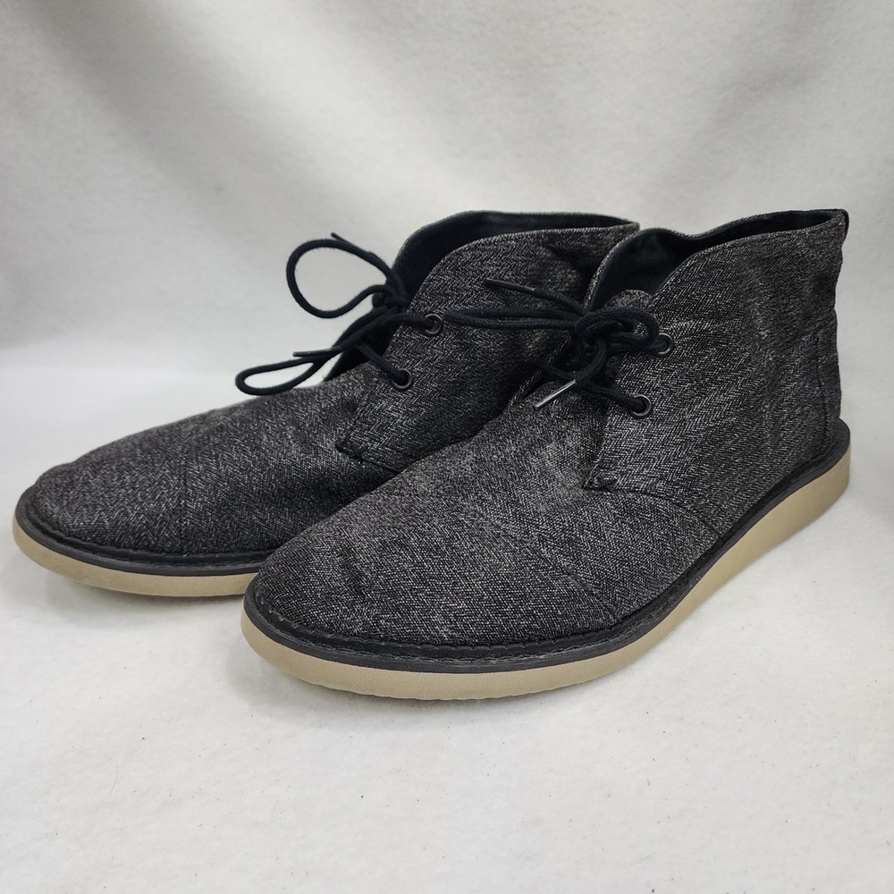 TOMS Mateo Mens 10.5 Chukka Charcoal Herringbone Round Toe Lace Up Ankle Boot